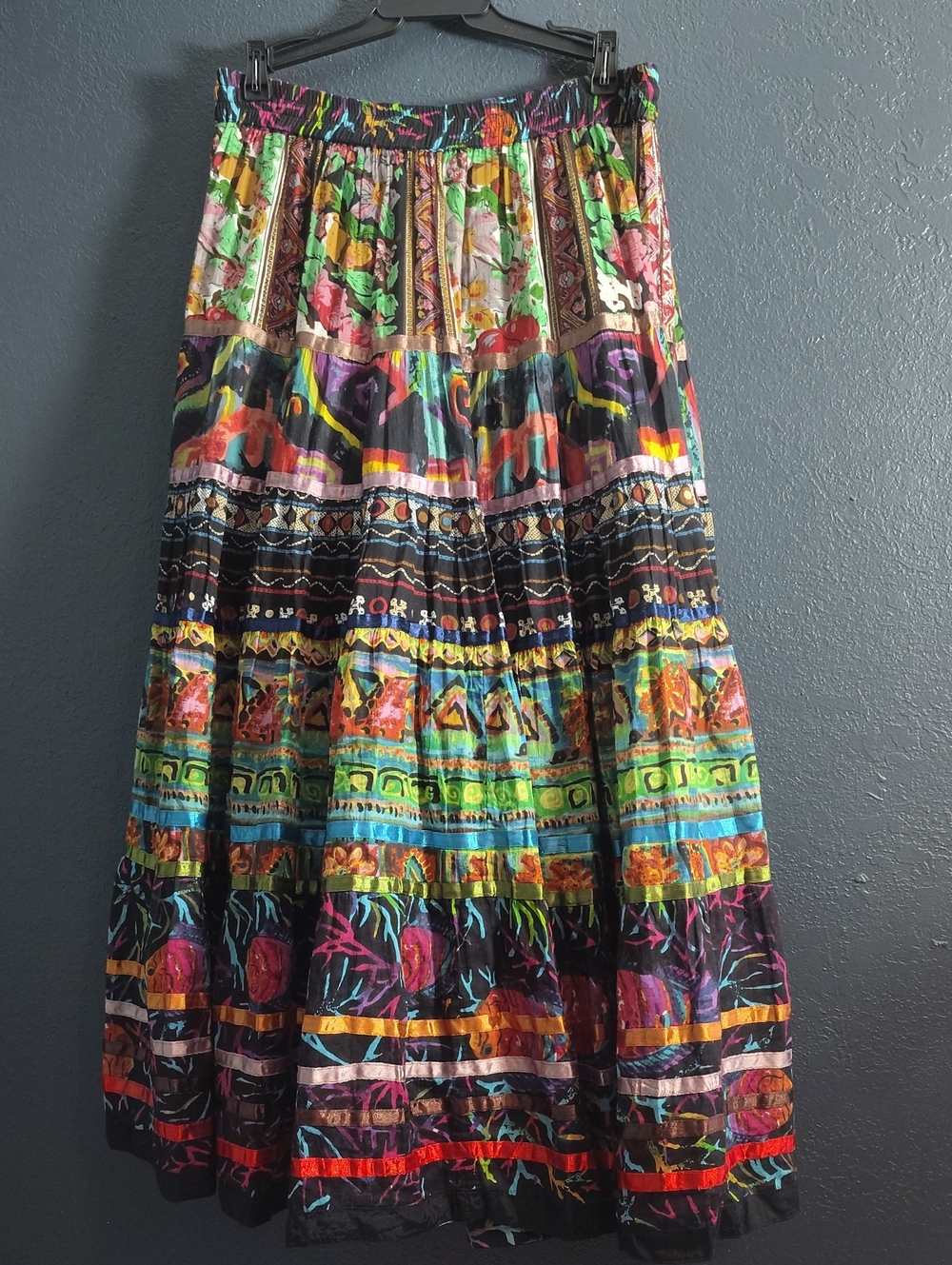 VTG TravelSmith Whimsigoth Ribbon Trim Cotton Broomstick Maxi Skirt medium MP
